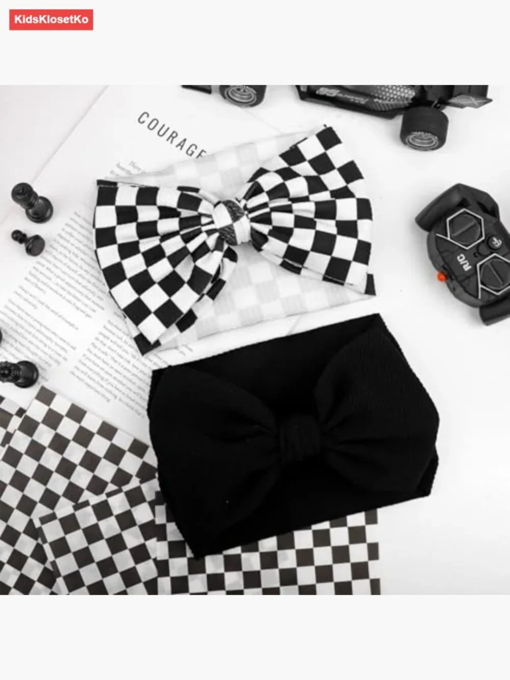 2 Pack 7 Inch Checkered Bow Headbands for Baby Girls Toddler Hair Accessories